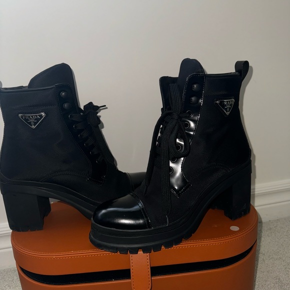 Prada Nylon Boots with Heel in Black. - Picture 3 of 6